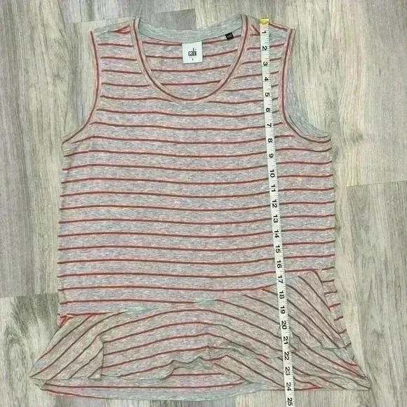 CAbi Gray Orange Stripe Ruffle Tank Top Sleeveless Shirt Peplum  #5331 Size S - Picture 7 of 7